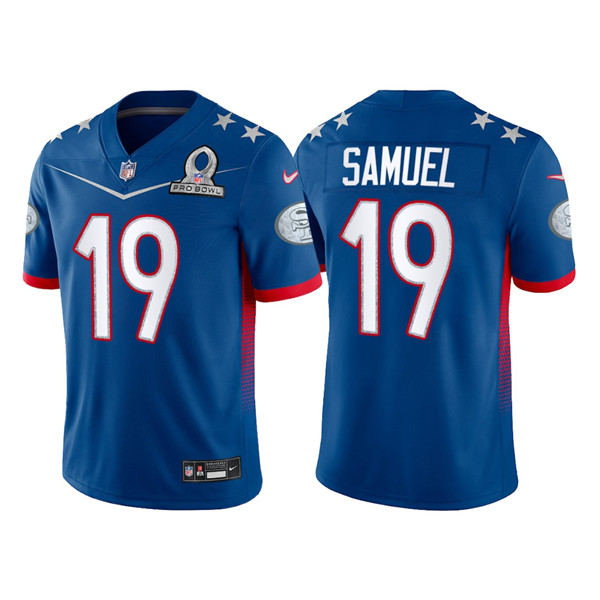Men’s San Francisco 49ers #19 Deebo Samuel 2022 Royal NFC Pro Bowl Stitched Jersey